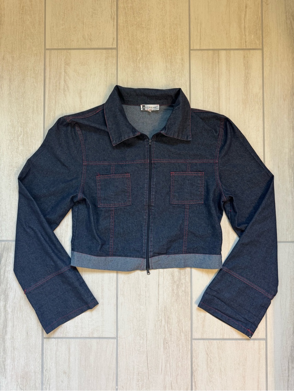 Cropped Dark Indigo Zip-Front Jean Jacket
